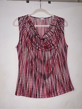 Sleeveless Pink Striped Cowl Neck Blouse